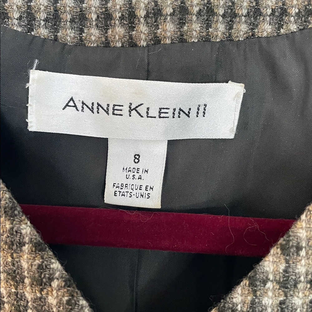 ANNE KLEIN TWEED V-NECK SEMI CROPPED BLAZER JACKET SUIT PAIRED WOOL PANTS SZ 8 - Picture 2 of 12